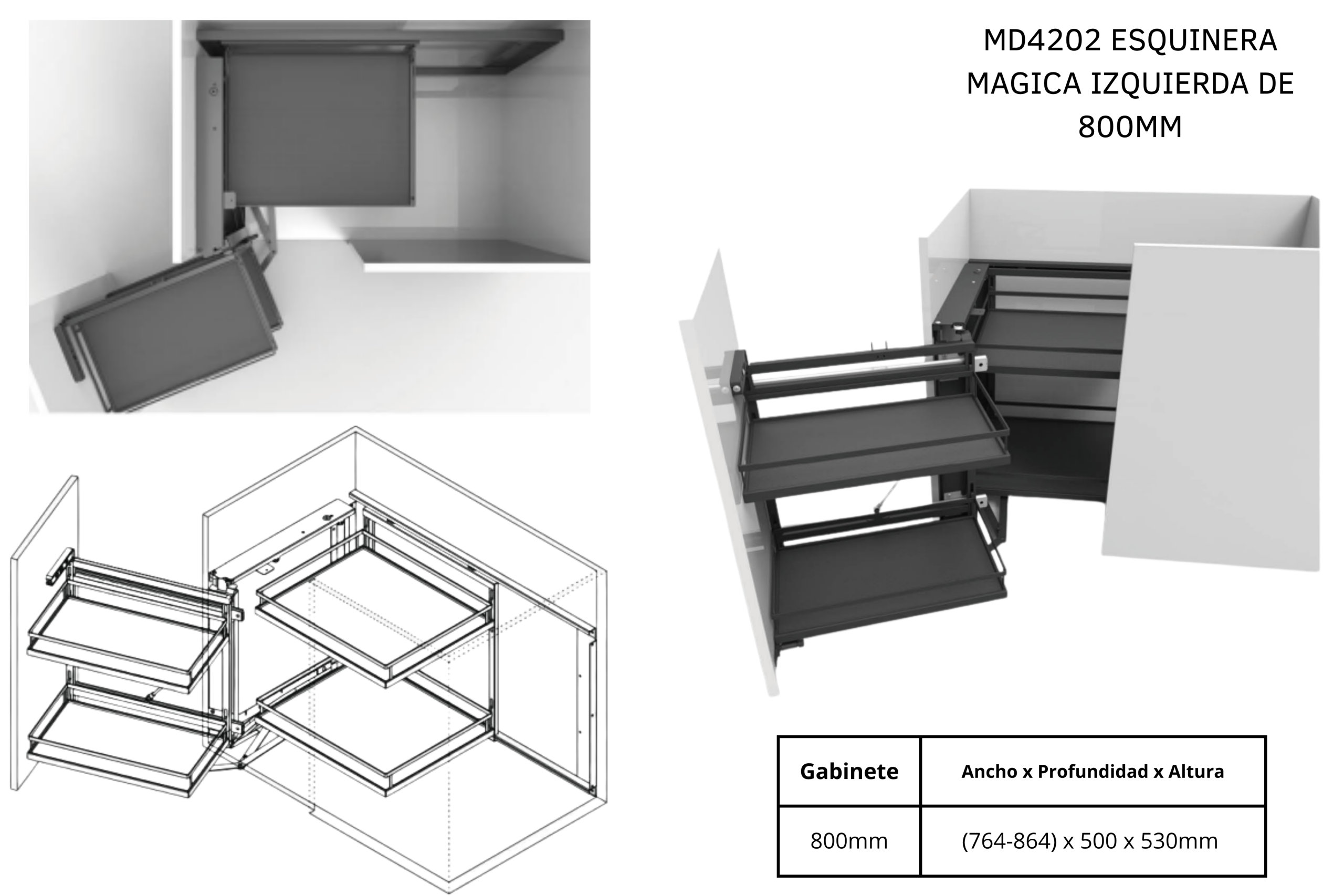 MD4202 ESQUINERA MAGICA IZQUIERDA DE 800MM