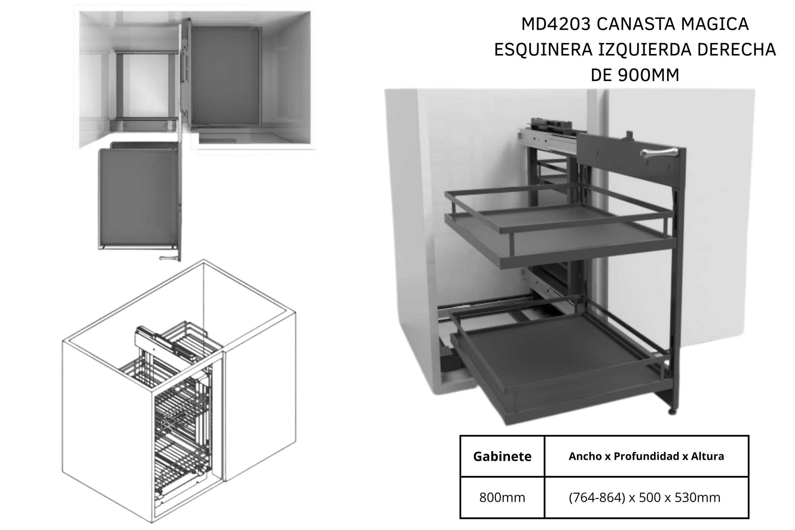 MD4203 CANASTA MAGICA ESQUINERA IZQUIERDA DERECHA DE 900MM