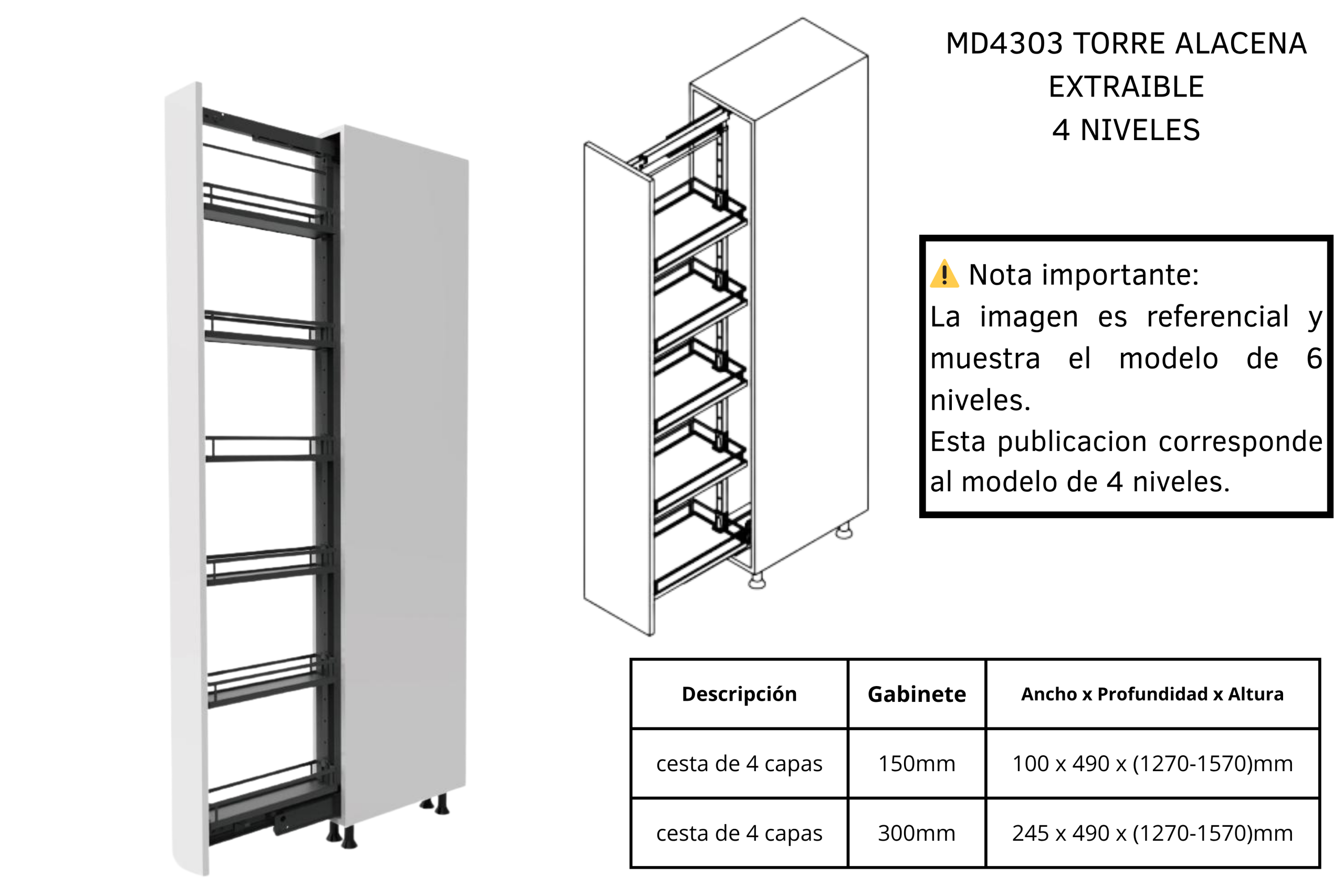MD4303 TORRE ALACENA EXTRAIBLE 4 NIVELE
