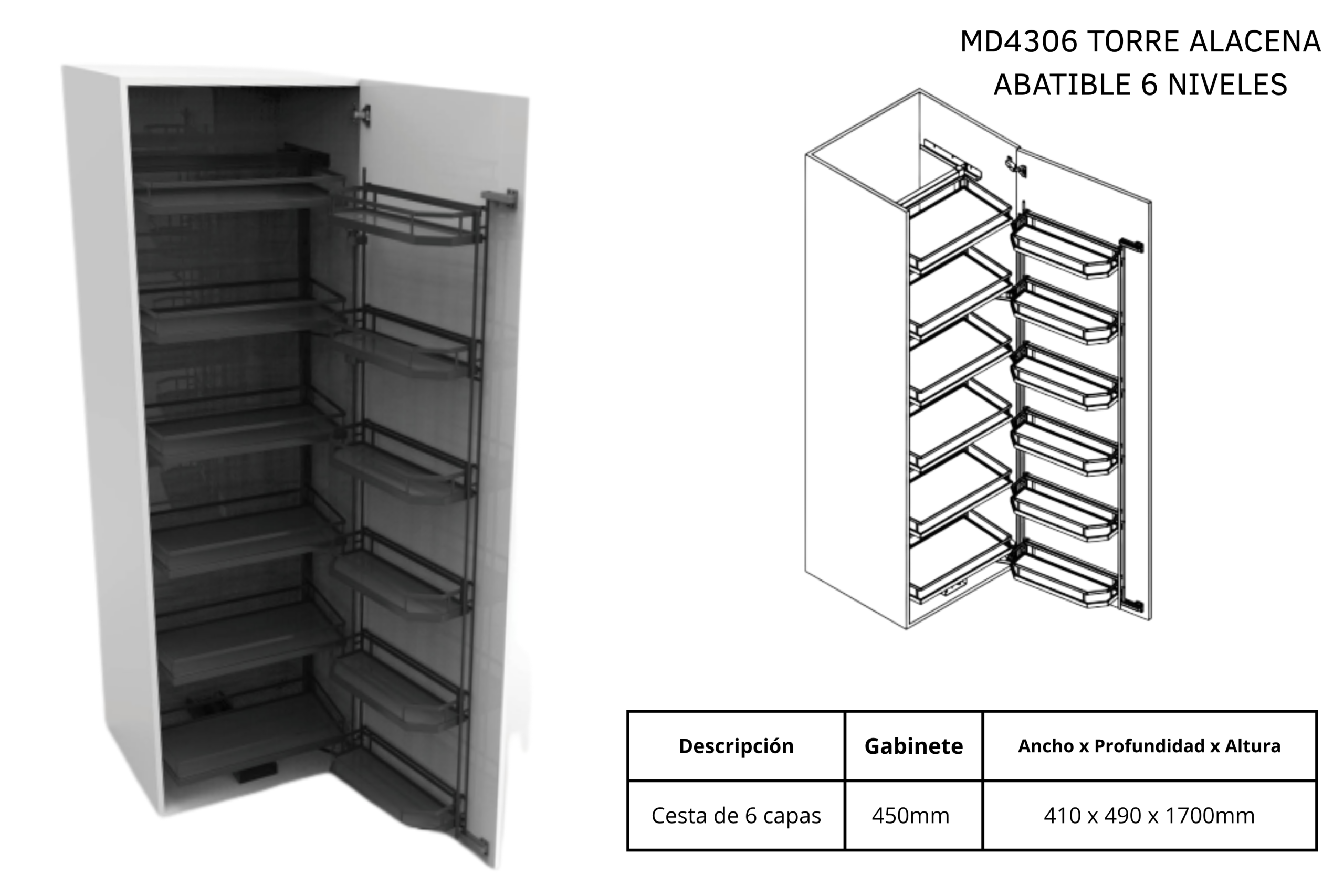 MD4306 TORRE ALACENA ABATIBLE 6 NIVELES DE 450MM